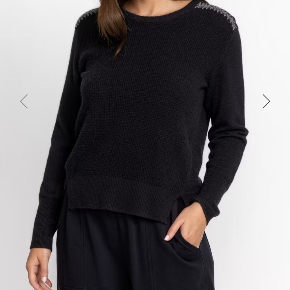 Johnny Was Mishika Waffle crewneck pullover wool cashmere black sweater sz M